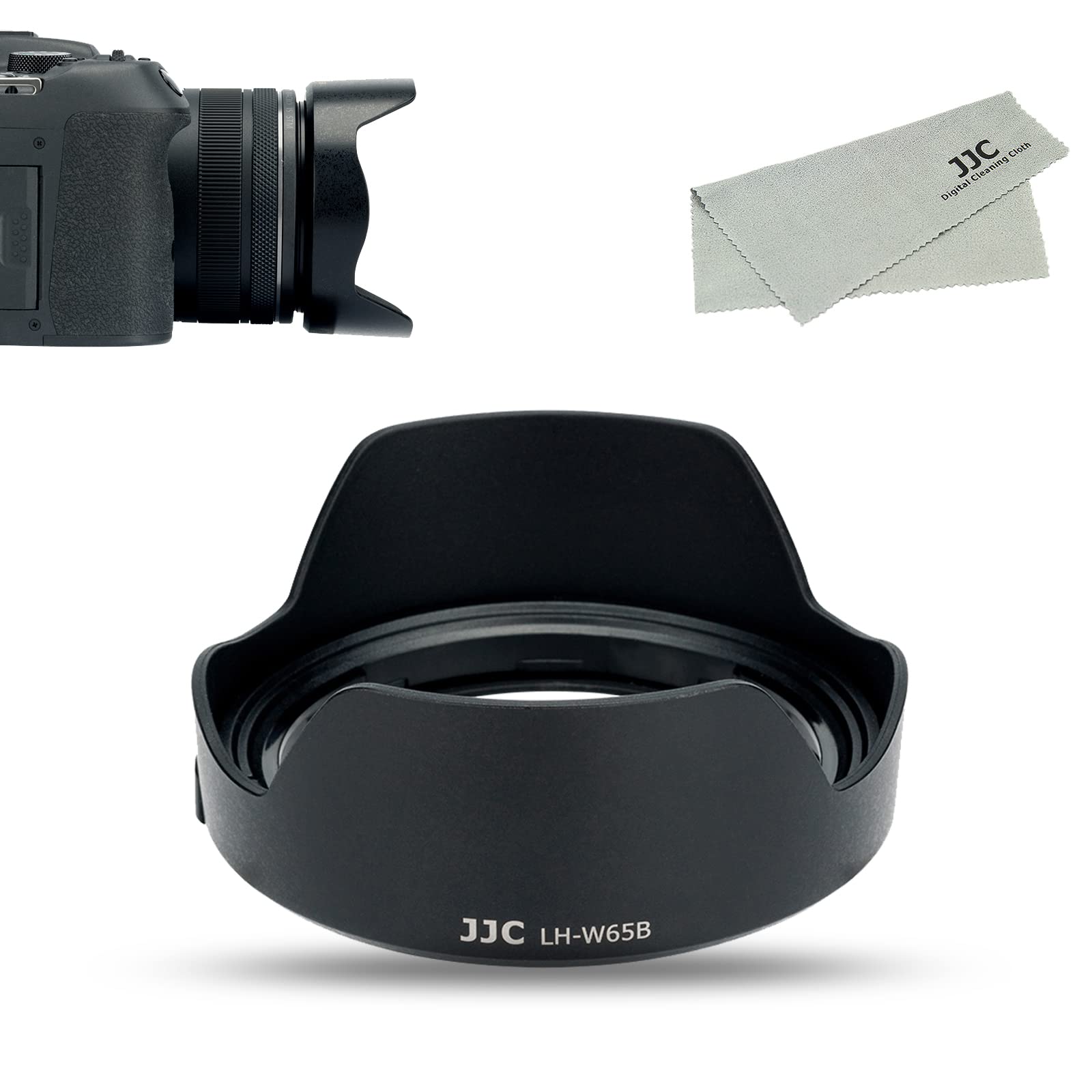 JJC EW-65B 可逆式 レンズフード 花形 Canon RF 24mm F1.8 MACRO IS STM レンズに対応 Canon EW-65B レンズフード 互換 クリーニングクロス 付き