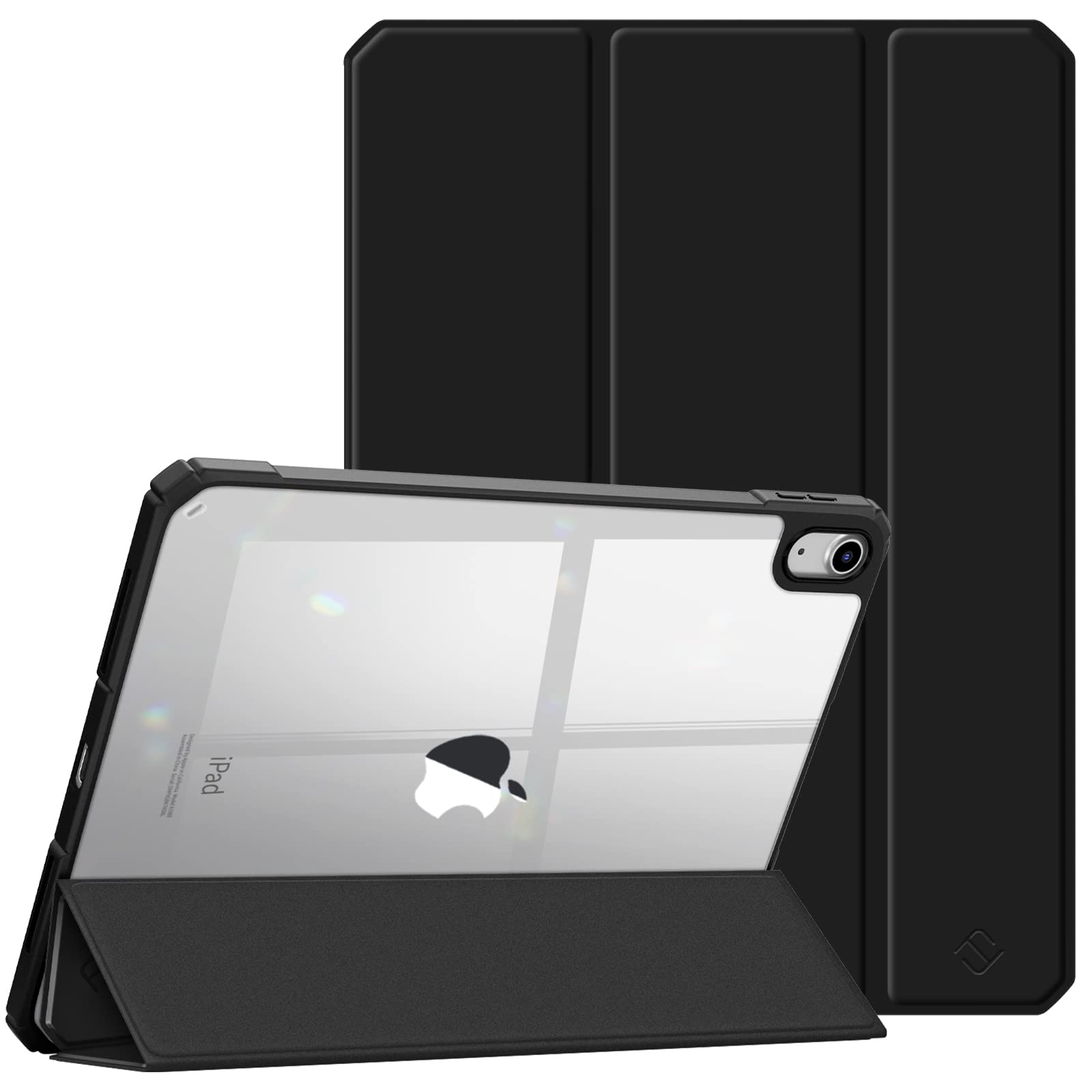 Fintie iPad 第11世代 (A16、2025) / 第10世代 (2022) ケース 11/10.9インチ 透明バックカバー 三つ折スタンド スリープ機能 軽量 薄型 傷つけ防止 PU合成レザー TPU(1ブラック)