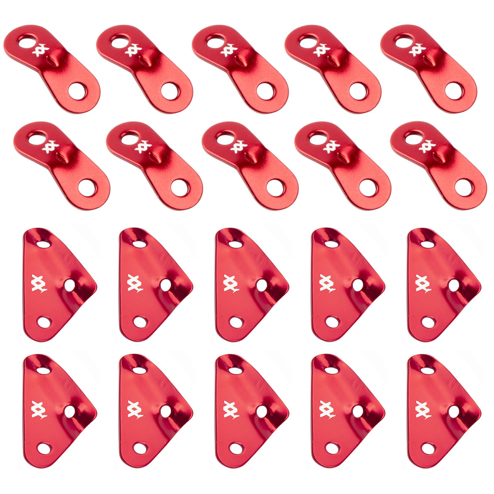 自在金具 アルミ製 三角 AVOFOREST ロープ長さ調整 ロープテンショナー 収納用ワイヤーホルダー付 12個入り ロープ止め金具 ロープ張り用 テントアクセサリー アウトドア キャンプ テント (赤色プレート型10個＋三角10個)