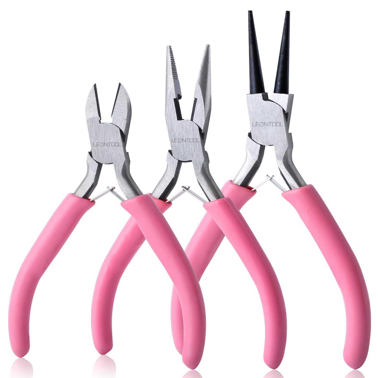 LEONTOOL 手芸用ペンチ 3点セット ミニラジオペンチ 丸ペンチ マイクロニッパー バネ付 平ヤットコ 丸やっとこ 丸ヤットコ 先丸ペンチ 先細タイプ ピン曲げ丸やっとこ アクセサリー用 ホビーニッパー 切断刃付 ワイヤーカッター 斜めプライヤー 多機能 つかむ 掴む 丸め