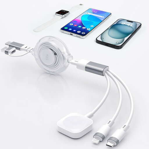 aceyoon「2025年新登場」 3 in 2 アップルウォッチ用 マルチ充電ケーブル 巻き取り式 1.2M for Apple Watch タイプC ライトニング 3台同時充電対応 最大100W USB C 充電器 5段階の長さ調節 for iPhone 16 15 14 13 iWatch SE 9 8 7 6 5 に対応 aceyoon「2025年新登場」 3 in 2 アップルウォッチ用 マルチ充電ケーブル 巻き取り式 1.2M for Apple Watch タイプC ライトニング 3台同時充電対応 最大100W USB C 充電器 5段階の長さ調節 for iPhone 16 15 14 13 iWatch SE 9 8 7 6 5 に対応