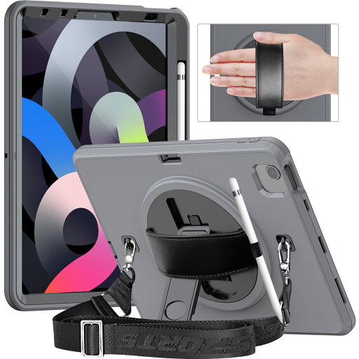 Timecity iPad Pro ケース 11インチ 第1/2/3/4世代 2018/2020/2021/2022 全面保護 衝撃吸収 画面フィルム スタンド付き 360度回転 ペンホルダー ショルダーストラップ 肩掛け 携帯便利 落下保護 防塵 現場 キーズ (グレー) Timecity iPad Pro ケース 11インチ 第1/2/3/4世代 2018/2020/2021/2022 全面保護 衝撃吸収 画面フィルム スタンド付き 360度回転 ペンホルダー ショルダーストラップ 肩掛け 携帯便利 落下保護 防塵 現場 キーズ (グレー)