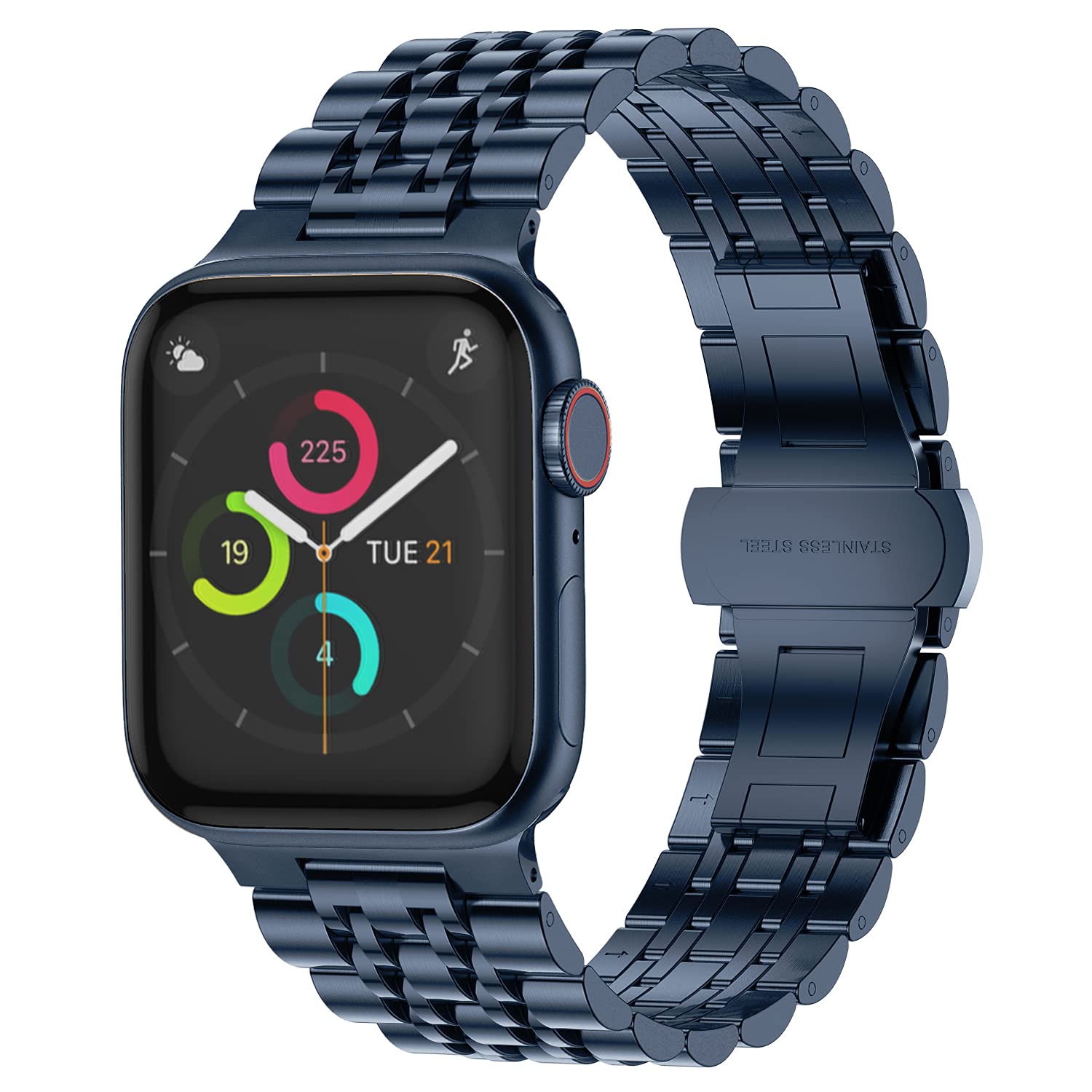 Band コンパチブル Apple Watch バンド 42mm(シリーズ10) 41mm 40mm 38mm、女性男性ビジネスアップルウォッチバンド、ステンレススチールメタル交換バンド Apple Watch SE2 SE シリーズ10 9 8 7 6 5 4 3 2 1 用 (青)
