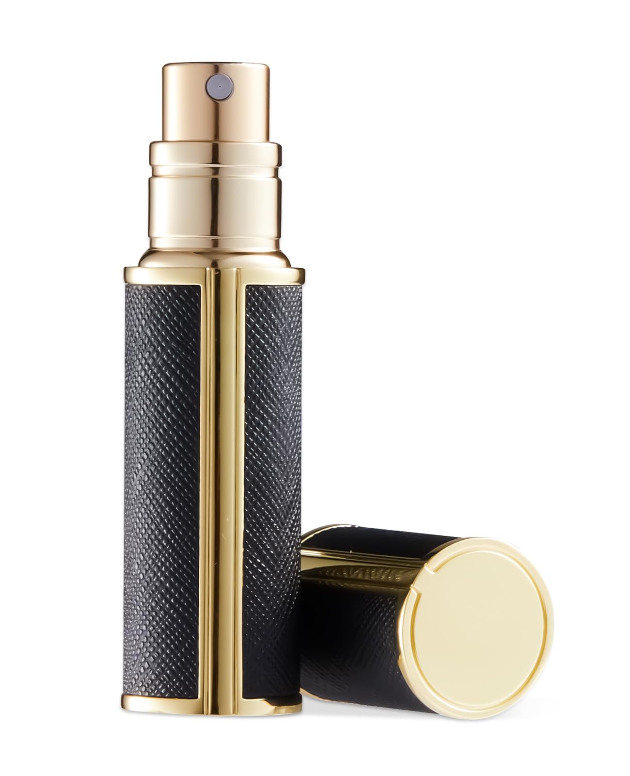 UULANFA アトマイザー 香水【レザー・5ml・携帯用アトマイザー】詰め替え簡単 漏れない 持ち運び便利 コンパクトデザイン 香水の容器 アルミ製 小分けボトル 旅行 デート 仕事 男女兼用 香水瓶対応 (金-黒色)
