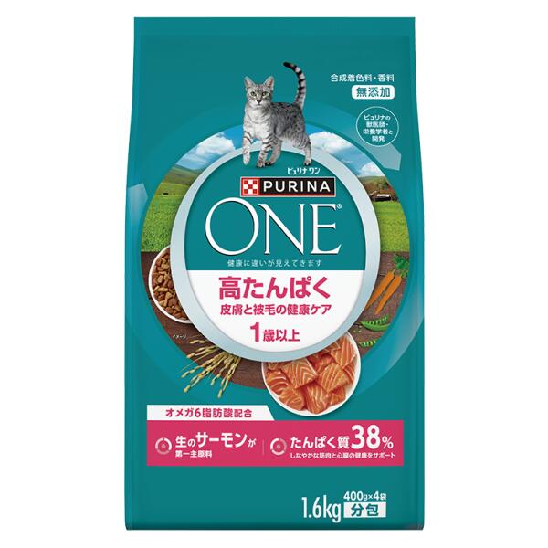 乐天商城 - ピュリナワン　キャットドライ　高たんぱく　皮膚と被毛の健康ケア　サーモン　1.6kg　4902201218795　総合栄養食　成猫用　合成着色料・香料 無添加