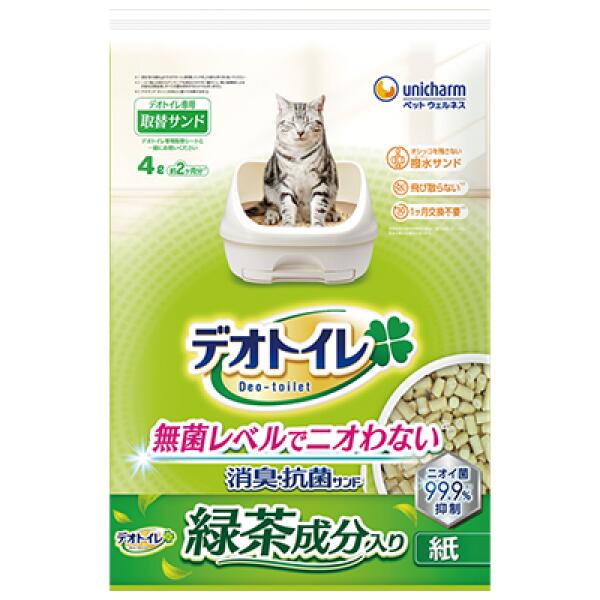 Rakuten - デオトイレ　緑茶成分入り消臭・抗菌サンド　4L　ユニチャーム　4520699680759　猫用品　猫紙砂