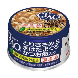 チャオ缶　とりささみ＆きはだまぐろ かつお節入り（85g）いなば≪A-15≫　〔缶詰 CIAO ウェットフード 国産〕　 猫用品/キャットフード・サプリメント/キャットフード/猫缶　国産