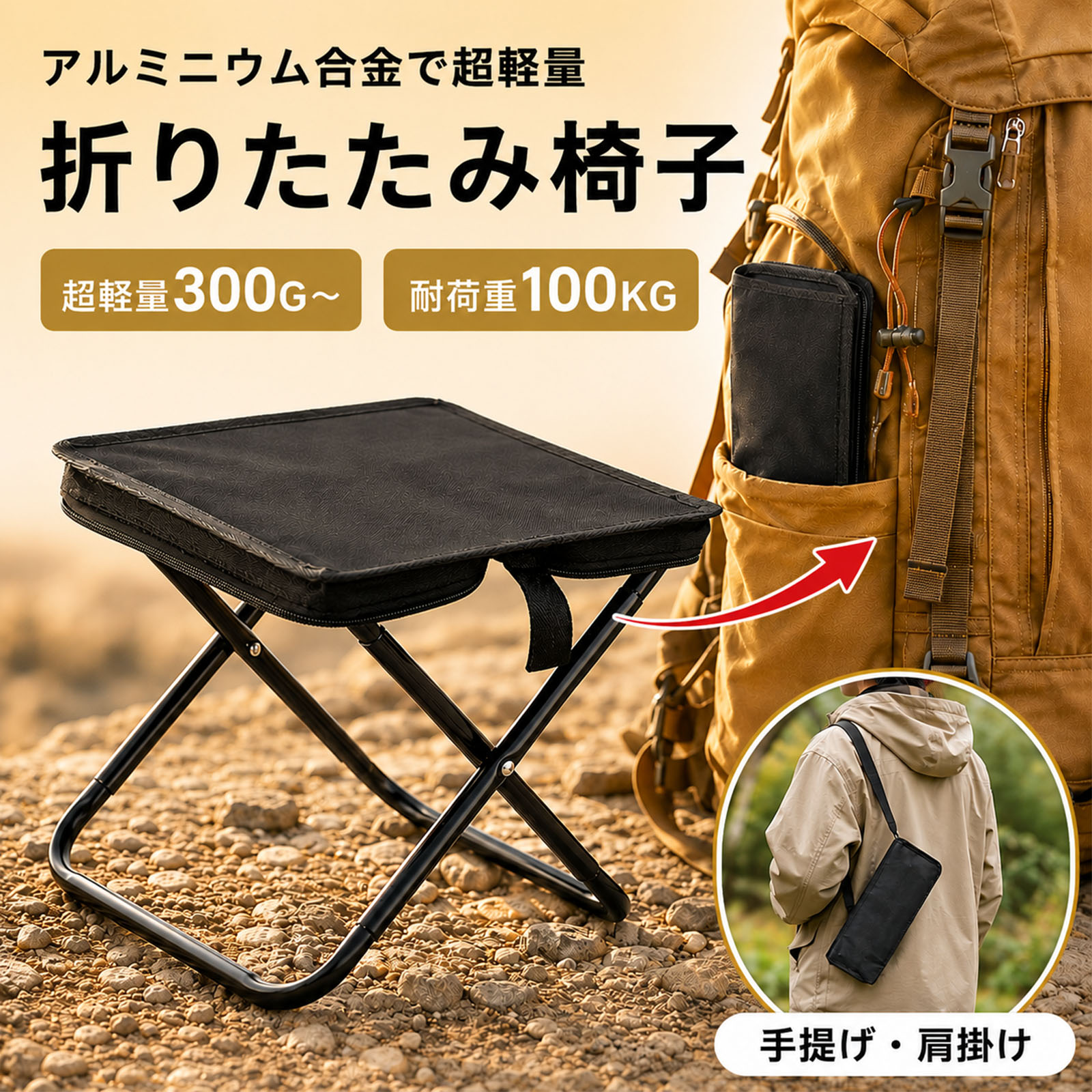 Rakuten - 折りたたみ椅子 アウトドアチェア 収納袋一体型 耐荷重100kg折りたたみ椅子 コンパクト 軽量 ショルダー付き 折り畳み椅子 携帯椅子 持ち運び便利 携帯チェア キャンプ椅子 ハイキング 釣り 登山 旅行 公園 行列 運動会 野外 簡易椅子試合観戦 通勤 キャンプチェア GOSO