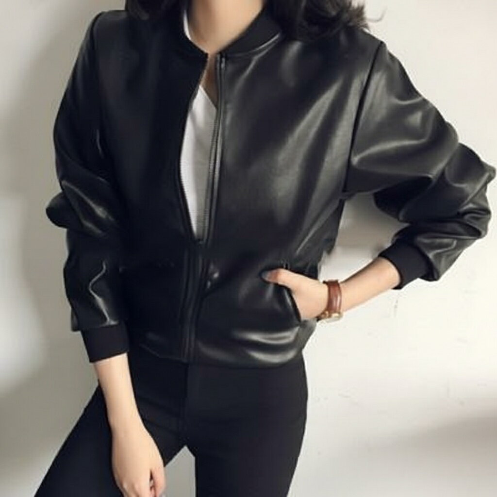 2024 春 秋 韓国 しい 気質 PU レザー ジャケット ショート 野球 ユニフォーム ゆったり型 黒 S M L XL..