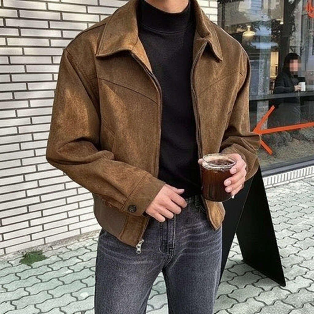 国潮復古 短襟 ジャケット 春秋 ファスナー付き メンズ ジャケット ストライプ 厚さ M L XL 2XL 3XL 4XL 茶 黒 耐摩耗 若々しい ファッション レジャー