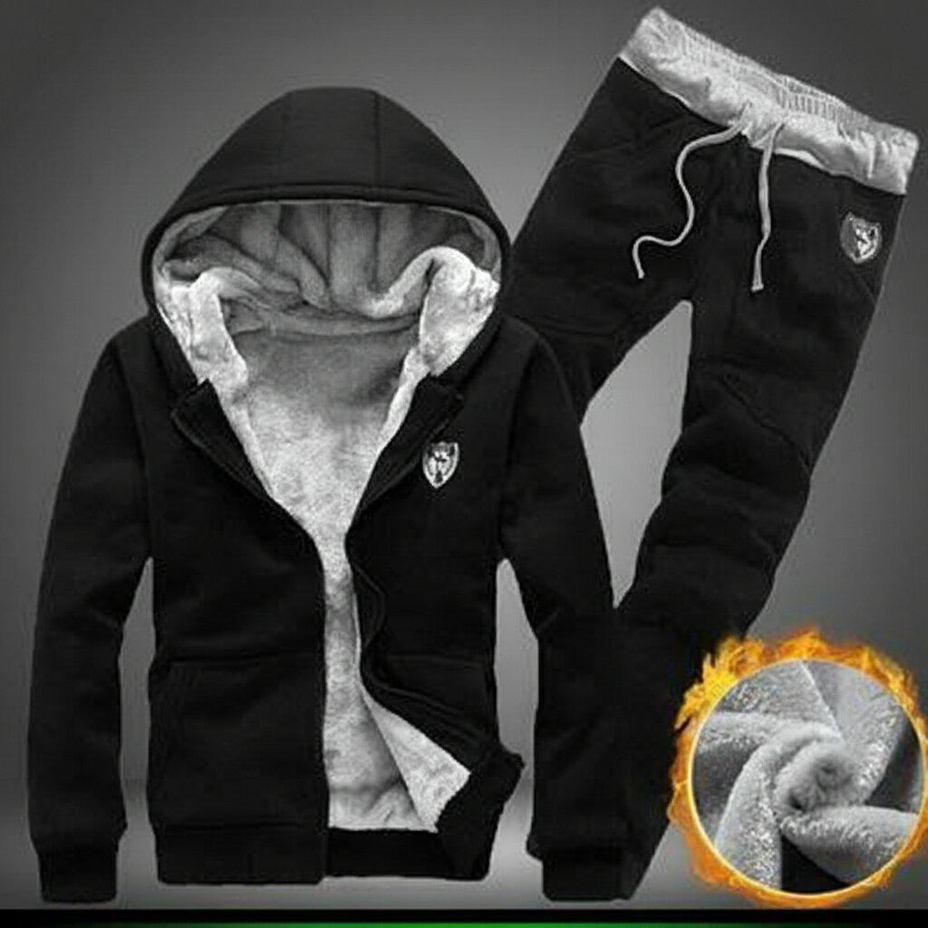 国貿 秋冬 ベルベット 厚 カーディガン スーツ メンズ ファッション ジップ フード付き 長袖 ブラック ..