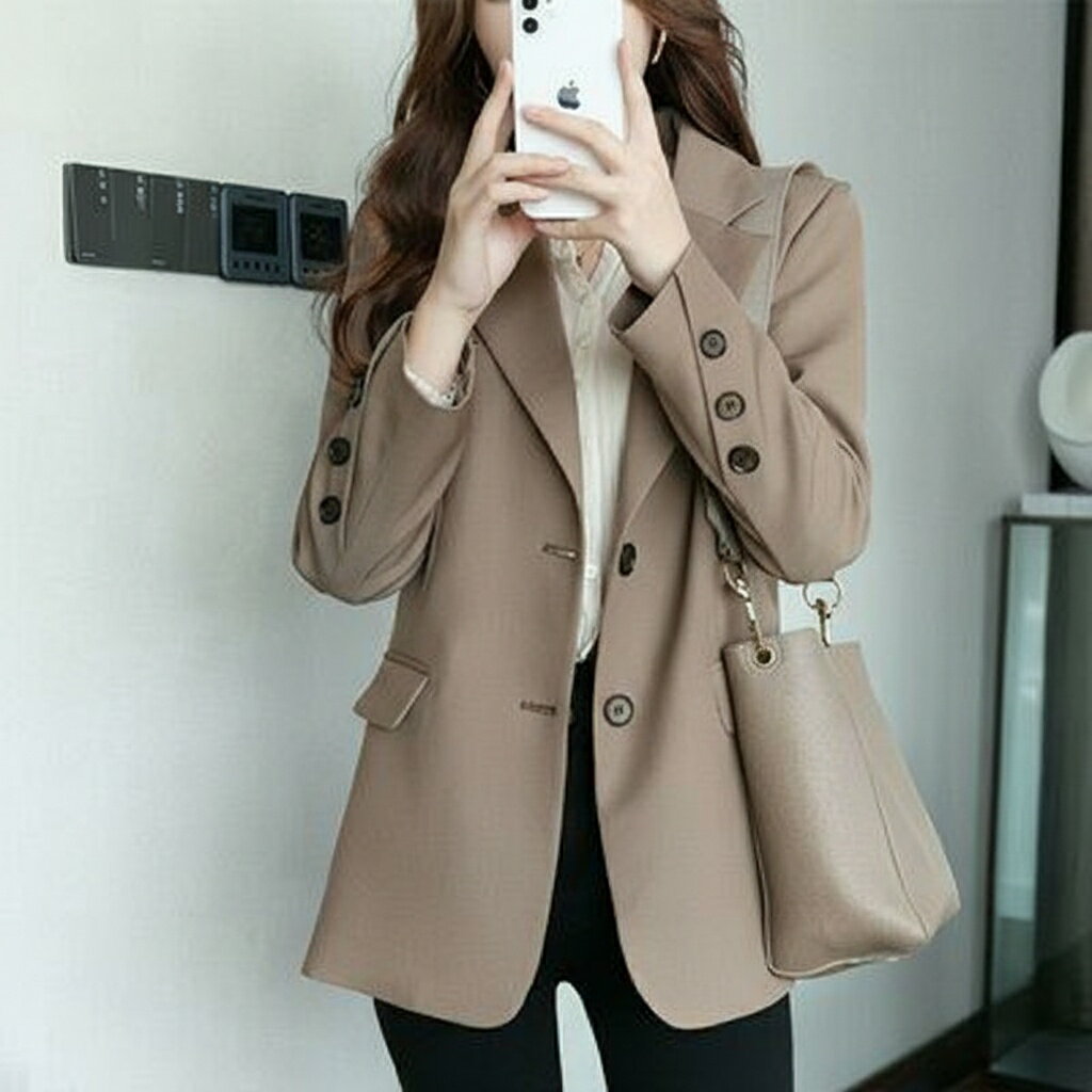 カーキの女のスーツジャケット ハイエンドニッチ 2024 年秋 韓国スタイル ルーズカジュアル 勤風 スタイル 長袖 純 S M L XL XXL