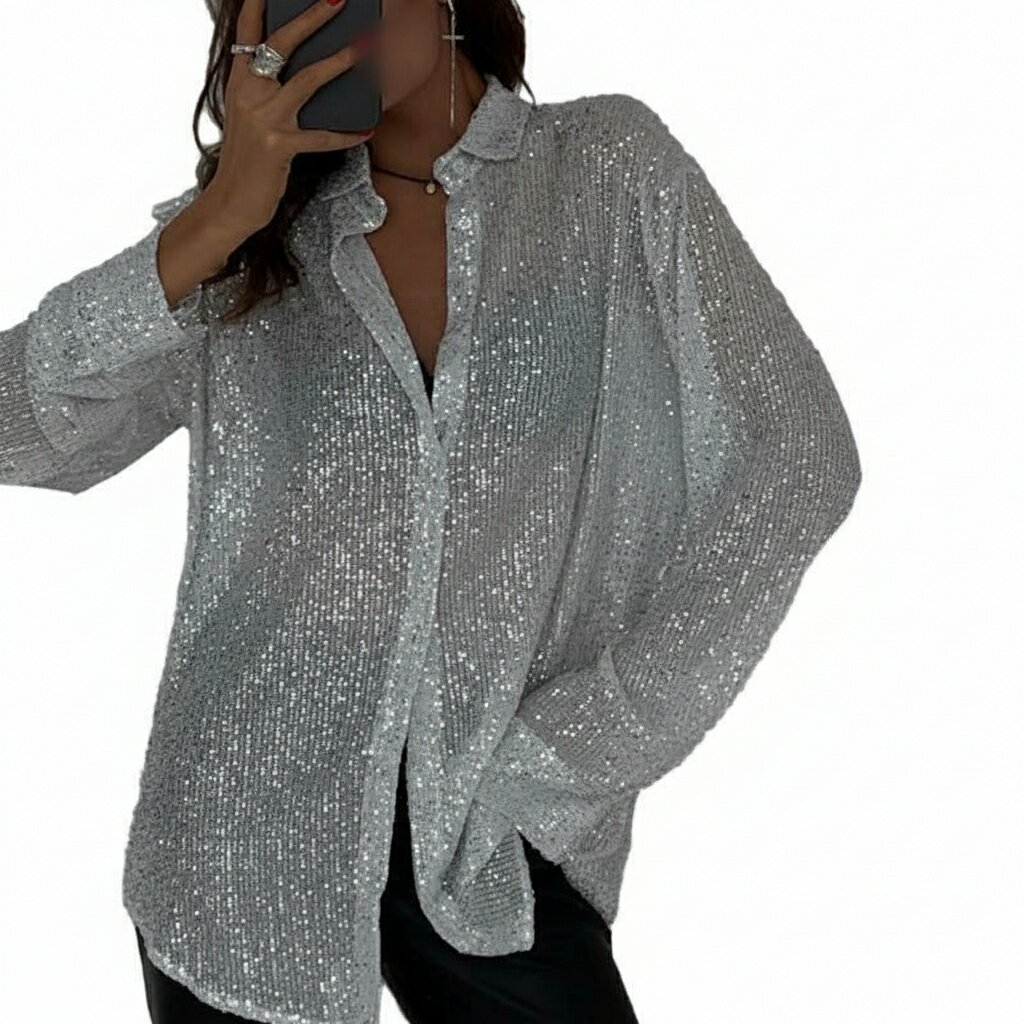 2025 春 ヨーロッパ アメリカ スパンコールトップ ラペル 長袖 カーディガン ベーシックモデル レディ..