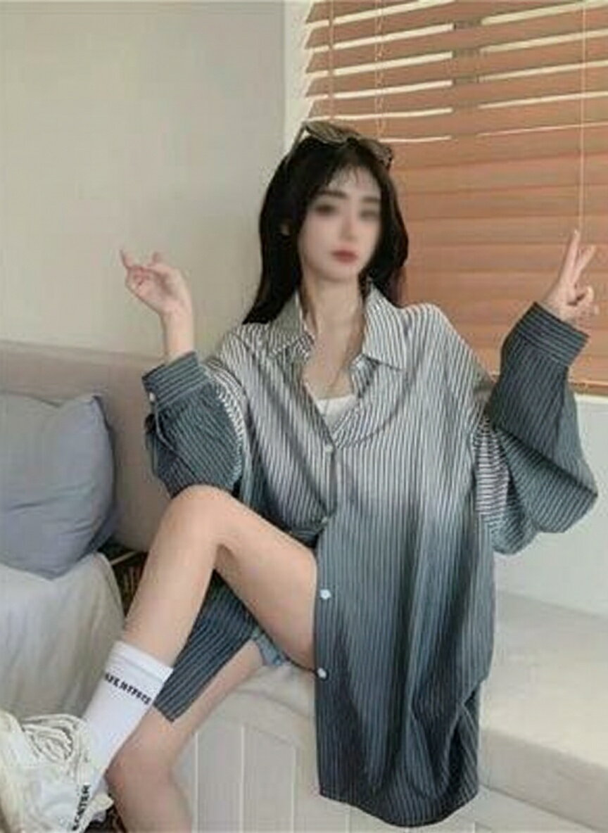 オーバーサイズ グラデーション 衝突 ストライプ 日焼け止め シャツ 女 秋 ミディアム ルーズ カジュア..