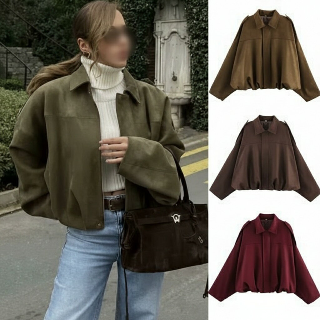 クロスボーダー 婦人 パイロットジャケット バットスリーブ 中 厚さ ラウンドネック ウール コットン 2..