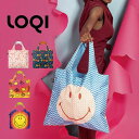 ローキー エコバッグ ローキー 折りたたみ スマイリー スマイリイ LOQI SMILEY キャラクター ブランド SM-GE-R SM-BL-R エコバック レディース 折り畳み レジカゴ ナイロン 大容量 軽量 トートバッグ コンパクト 撥水 おしゃれ 丈夫 カジュアル エコ 新柄