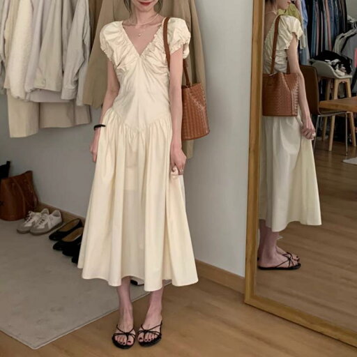 春 コーデ レディース ファッション オシャレ カワイイ シンプル きれいめ ナチュラル 上品カジュアル 婦人服 プリーツ Vネック ドレス 夏 フレンチ ウエスト ロング スカート 春 コーデ レディース ファッション オシャレ カワイイ シンプル きれいめ ナチュラル 上品カジュアル 婦人服 プリーツ Vネック ドレス 夏 フレンチ ウエスト ロング スカート