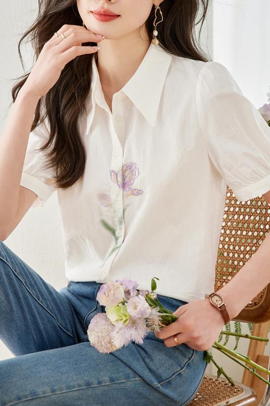 春 コーデ レディース ファッション オシャレ カワイイ シンプル きれいめ ナチュラル 上品カジュアル 婦人服 コットン 半袖 シャツ スリム 通勤ウェア シンプル