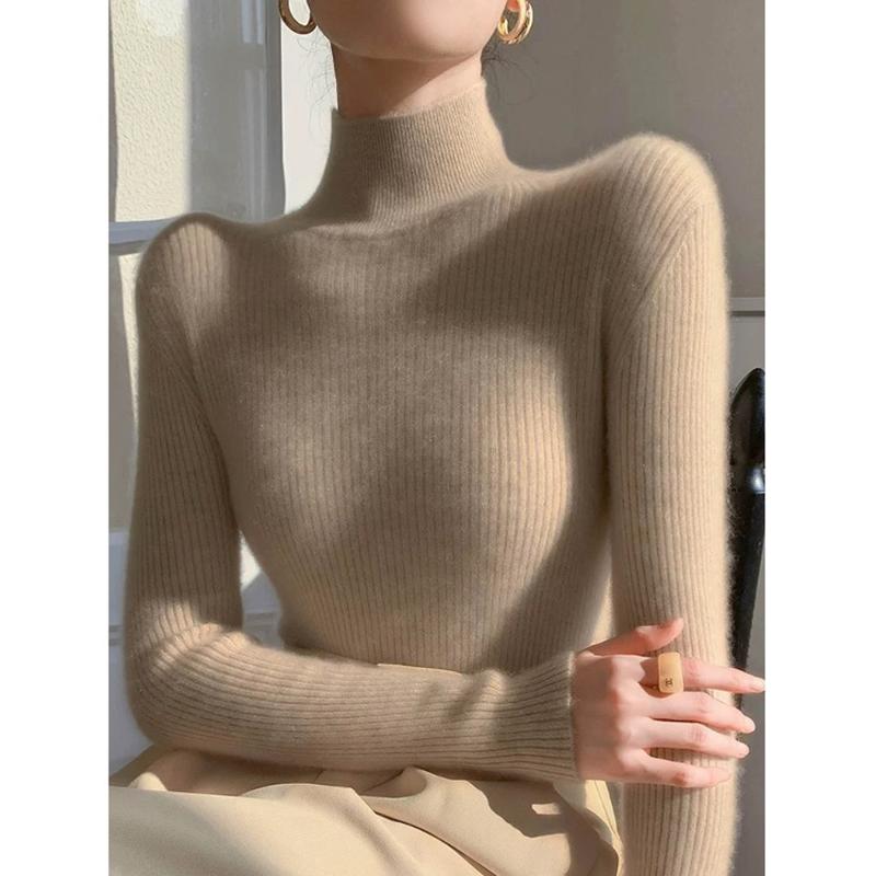 春 コーデ レディース ファッション オシャレ カワイイ シンプル きれいめ ナチュラル 上品カジュアル 婦人服 タートルネックニット シャツ スリムフィット タイトフィット インナー セーター 長袖 トップス