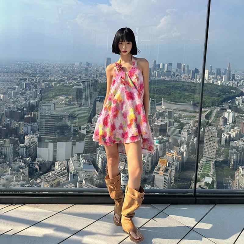 春 コーデ レディース ファッション オシャレ カワイイ シンプル きれいめ ナチュラル 上品カジュアル 婦人服 旅行 海辺 スカート ドレス バカンス バケーション 花柄(4.0)