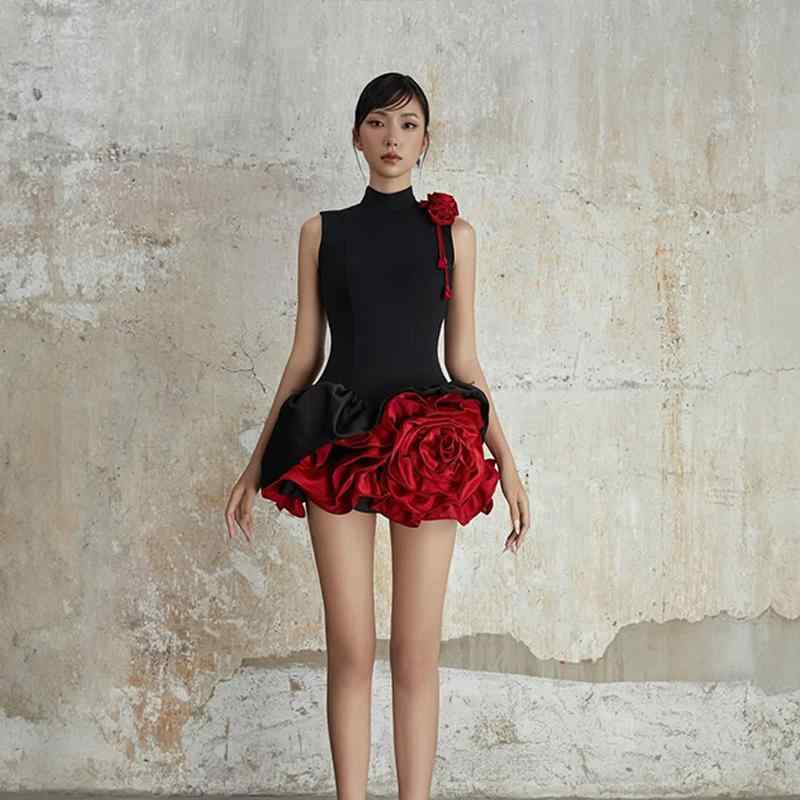 春 コーデ レディース ファッション オシャレ カワイイ シンプル きれいめ ナチュラル 上品カジュアル 婦人服 フレンチ フラワー ドレス ウエスト スリム ブラック パーティー