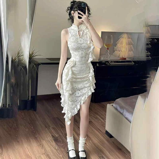 春 コーデ レディース ファッション オシャレ カワイイ シンプル きれいめ ナチュラル 上品カジュアル 婦人服 レース ドレス スリムフィット ホルターネック カバー スカート チャイナ 春 コーデ レディース ファッション オシャレ カワイイ シンプル きれいめ ナチュラル 上品カジュアル 婦人服 レース ドレス スリムフィット ホルターネック カバー スカート チャイナ