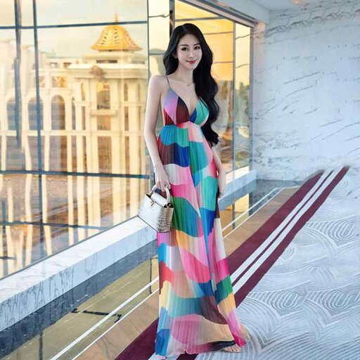 春 コーデ レディース ファッション オシャレ カワイイ シンプル きれいめ ナチュラル 上品カジュアル 婦人服 レインボー ストライプ Vネック ワンピース ドレス 夏 バカンス バケーション スリム ロング 春 コーデ レディース ファッション オシャレ カワイイ シンプル きれいめ ナチュラル 上品カジュアル 婦人服 レインボー ストライプ Vネック ワンピース ドレス 夏 バカンス バケーション スリム ロング