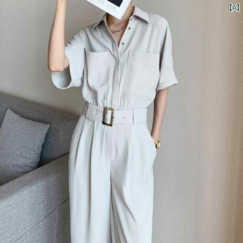 春 コーデ レディース ファッション オシャレ カワイイ シンプル きれいめ ナチュラル 上品カジュアル 婦人服 夏 黒 半袖 ジャンプ スーツ ウエスト スリム ワイドレッグ パンツ ワンピース