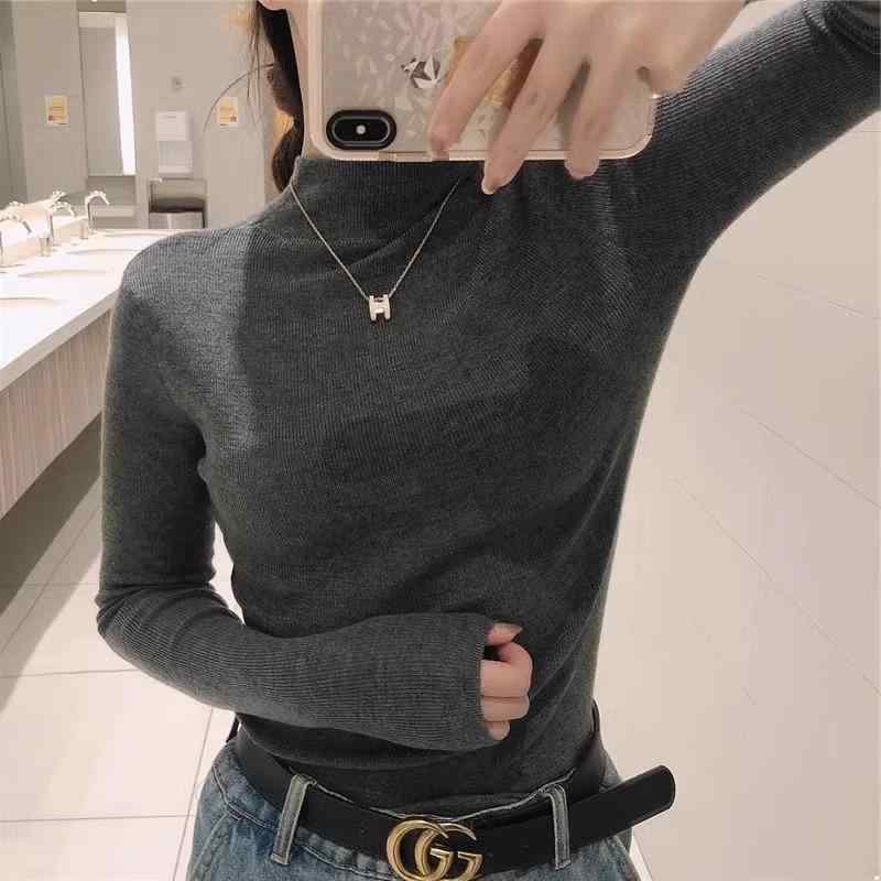 Turtleneck - 春 コーデ レディース ファッション オシャレ カワイイ シンプル きれいめ ナチュラル 上品カジュアル 婦人服 グレー ハーフ タートルネック 長袖 セーター ハイエンド スリム インナー レイヤリング トップス