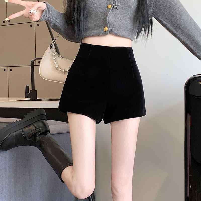 春 コーデ レディース ファッション オシャレ カワイイ シンプル きれいめ ナチュラル 上品カジュアル 婦人服 黒 ベルベット パンツ アウターウェア ハイウエスト スリム カジュアル Aライン ズボン スーツ