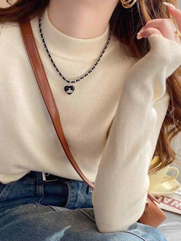 Turtleneck - 春 コーデ レディース ファッション オシャレ カワイイ シンプル きれいめ ナチュラル 上品カジュアル 婦人服 ハーフ タートルネックニット レイヤリング セーター スリムフィット 長袖 トップス ミッド カラー