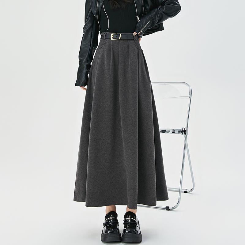 春 コーデ レディース ファッション オシャレ カワイイ シンプル きれいめ ナチュラル 上品カジュアル 婦人服 グレー ウール スーツ プリーツスカート ミドル丈 Aライン アンブレラ スカート ロング