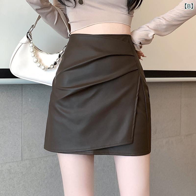 春 コーデ レディース ファッション オシャレ カワイイ シンプル きれいめ ナチュラル 上品カジュアル 婦人服 PUレザー スカート スカート ハイウエスト プリーツ PU Aライン スカート