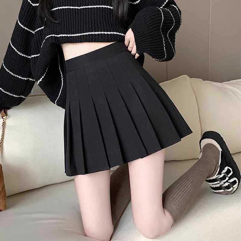 Skirts - 春 コーデ レディース ファッション オシャレ カワイイ シンプル きれいめ ナチュラル 上品カジュアル 婦人服 黒 ウール プリーツスカート ハイウエスト スリム カジュアル スーツ スカート Aライン