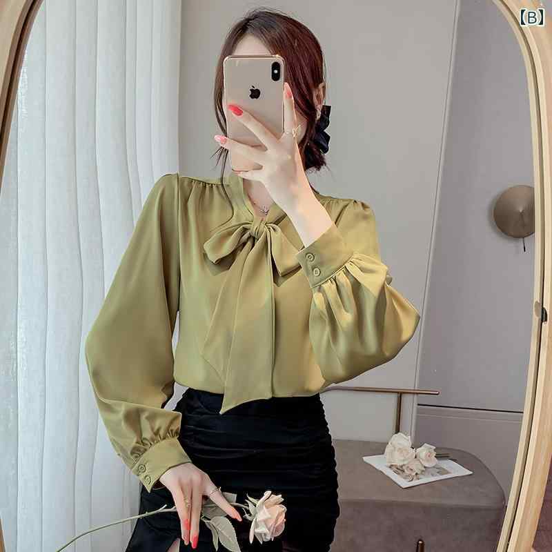 春 コーデ レディース ファッション オシャレ カワイイ シンプル きれいめ ナチュラル 上品カジュアル 婦人服 フレンチ ホワイト シャツ リボン シック Vネック 長袖 トップス