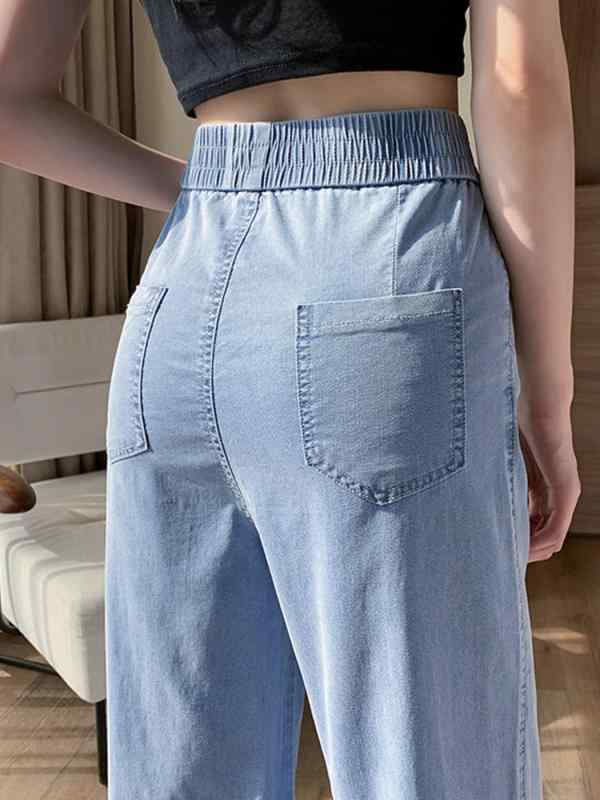 Other - 春 コーデ レディース ファッション オシャレ カワイイ シンプル きれいめ ナチュラル 上品カジュアル 婦人服 テンセル ジーンズ 夏 薄手 ストレッチ ウエスト ワイドレッグ パンツ ストレート