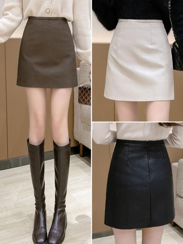 春 コーデ レディース ファッション オシャレ カワイイ シンプル きれいめ ナチュラル 上品カジュアル 婦人服 革 スカート PUレザー スカート ハイウエスト スリム Aライン スカート