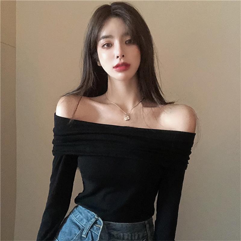Other - 春 コーデ レディース ファッション オシャレ カワイイ シンプル きれいめ ナチュラル 上品カジュアル 婦人服 アメリカン クラシック 長袖 Tシャツ オフショルダー シック タイトフィット