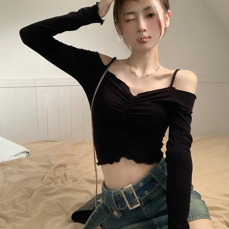 Other - 春 コーデ レディース ファッション オシャレ カワイイ シンプル きれいめ ナチュラル 上品カジュアル 婦人服 デコルテ トップス Tシャツ オフショルダー タイトフィット 長袖