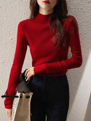 春 コーデ レディース ファッション オシャレ カワイイ シンプル きれいめ ナチュラル 上品カジュアル 婦人服 赤 ハーフ タートルネックシャツ ソフト ウール クラシック ニット セーター スリム ミッド カラー トップス 春 コーデ レディース ファッション オシャレ カワイイ シンプル きれいめ ナチュラル 上品カジュアル 婦人服 赤 ハーフ タートルネックシャツ ソフト ウール クラシック ニット セーター スリム ミッド カラー トップス