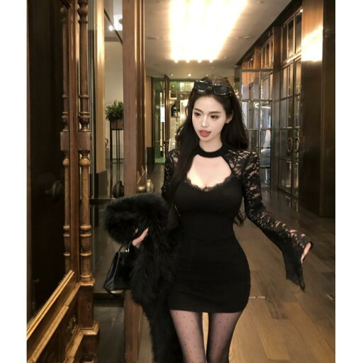 春 コーデ レディース ファッション オシャレ カワイイ シンプル きれいめ ナチュラル 上品カジュアル 婦人服 ブラック レース ステッチ ニット ドレス スリム フィット 上品 スカート 春 コーデ レディース ファッション オシャレ カワイイ シンプル きれいめ ナチュラル 上品カジュアル 婦人服 ブラック レース ステッチ ニット ドレス スリム フィット 上品 スカート