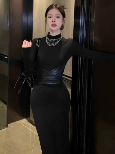 春 コーデ レディース ファッション オシャレ カワイイ シンプル きれいめ ナチュラル 上品カジュアル 婦人服 タイト ドレス 黒 ウエスト バンド ロング スカート 春 コーデ レディース ファッション オシャレ カワイイ シンプル きれいめ ナチュラル 上品カジュアル 婦人服 タイト ドレス 黒 ウエスト バンド ロング スカート