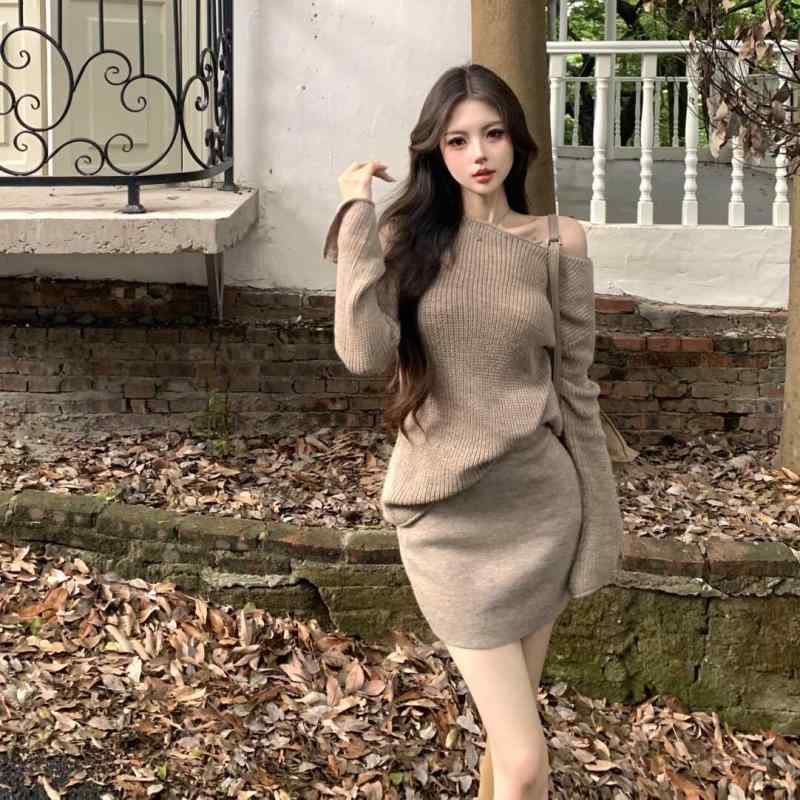 春 コーデ レディース ファッション オシャレ カワイイ シンプル きれいめ ナチュラル 上品カジュアル 婦人服 ニット スーツ スリミング セーター スカート ツーピース