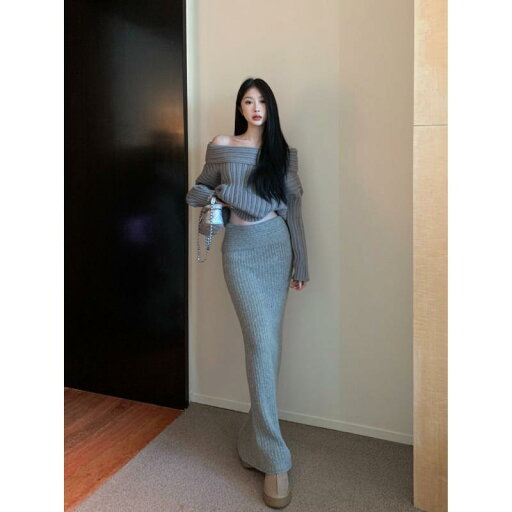 春 コーデ レディース ファッション オシャレ カワイイ シンプル きれいめ ナチュラル 上品カジュアル 婦人服 スリム グレー セーター ハイウエスト カバー ニット ハーフ レングス スカート スーツ 春 コーデ レディース ファッション オシャレ カワイイ シンプル きれいめ ナチュラル 上品カジュアル 婦人服 スリム グレー セーター ハイウエスト カバー ニット ハーフ レングス スカート スーツ