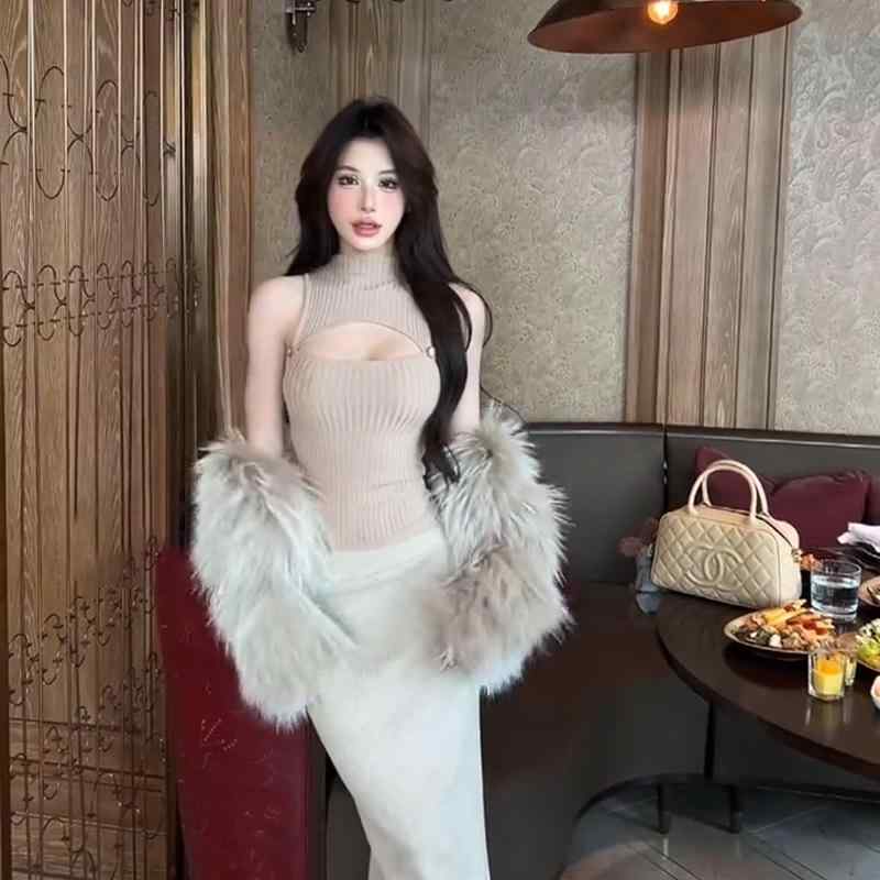春 コーデ レディース ファッション オシャレ カワイイ シンプル きれいめ ナチュラル 上品カジュアル 婦人服 ハーフ スリムフィット ニット ベスト ロング スカート スーツ