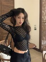 春 コーデ レディース ファッション オシャレ カワイイ シンプル きれいめ ナチュラル 上品カジュアル 婦人服 シースルー スリム 長袖 メッシュ Tシャツ 薄手 日焼け防止 ブラウス トップス