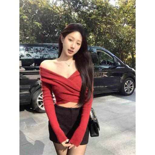 春 コーデ レディース ファッション オシャレ カワイイ シンプル きれいめ ナチュラル 上品カジュアル 婦人服 クロス Vネック オフショルダー 長袖 ニット シャツ トップス 春 コーデ レディース ファッション オシャレ カワイイ シンプル きれいめ ナチュラル 上品カジュアル 婦人服 クロス Vネック オフショルダー 長袖 ニット シャツ トップス