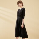 春 コーデ レディース ファッション オシャレ カワイイ シンプル きれいめ ナチュラル 上品カジュアル 婦人服 ドレス スリム Vネック ロング ブラック Aライン フォーマル オケージョン