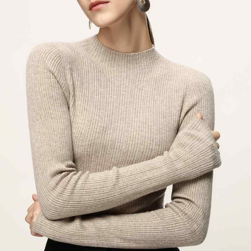 春 コーデ レディース ファッション オシャレ カワイイ シンプル きれいめ ナチュラル 上品カジュアル 婦人服 柔らかい ウール トップス レイヤリング シャツ 防寒 ハーフ ハイネック スリムフィット ニット セーター