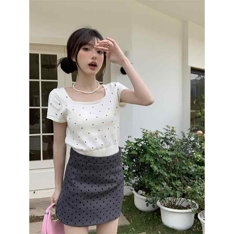 春 コーデ レディース ファッション オシャレ カワイイ シンプル きれいめ ナチュラル 上品カジュアル 婦人服 フレンチ ストレート ショルダー 半袖 Tシャツ ガールズ 夏 スクエアネック トップス